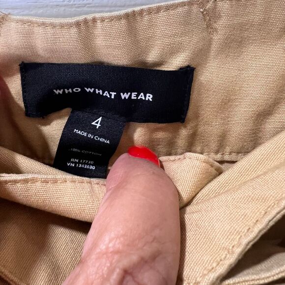 Who What Wear Khaki Wide Leg Belted Trousers Cotton‎ Pants Size 4 - Picture 6 of 8